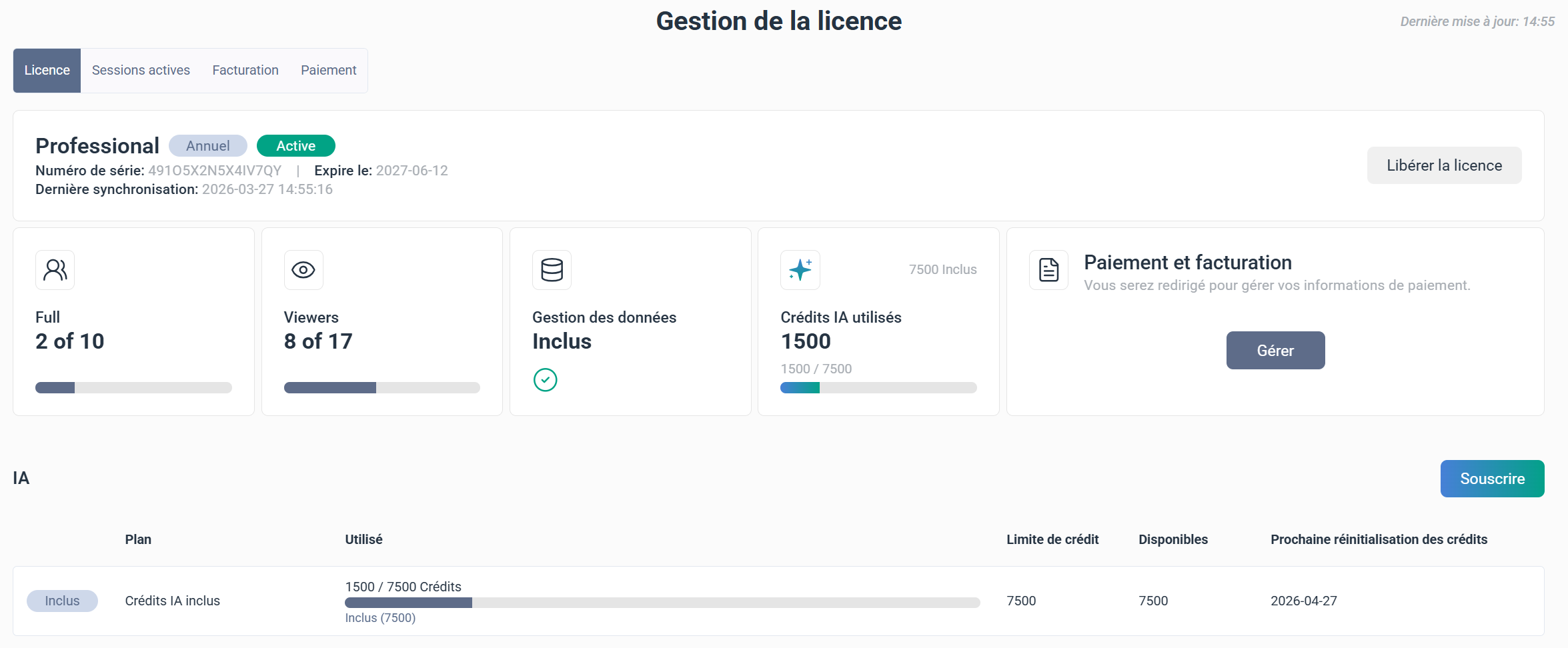 Gestion de la licence