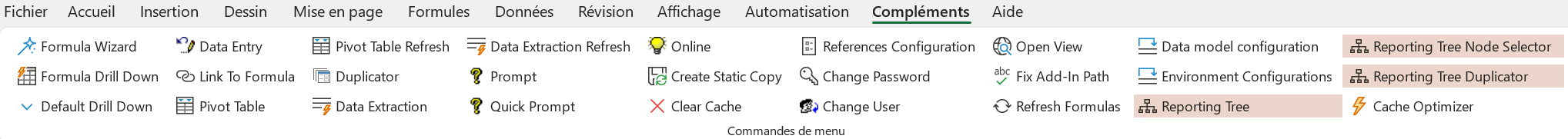Boutons d'arborescence de génération d'états dans le complément Excel