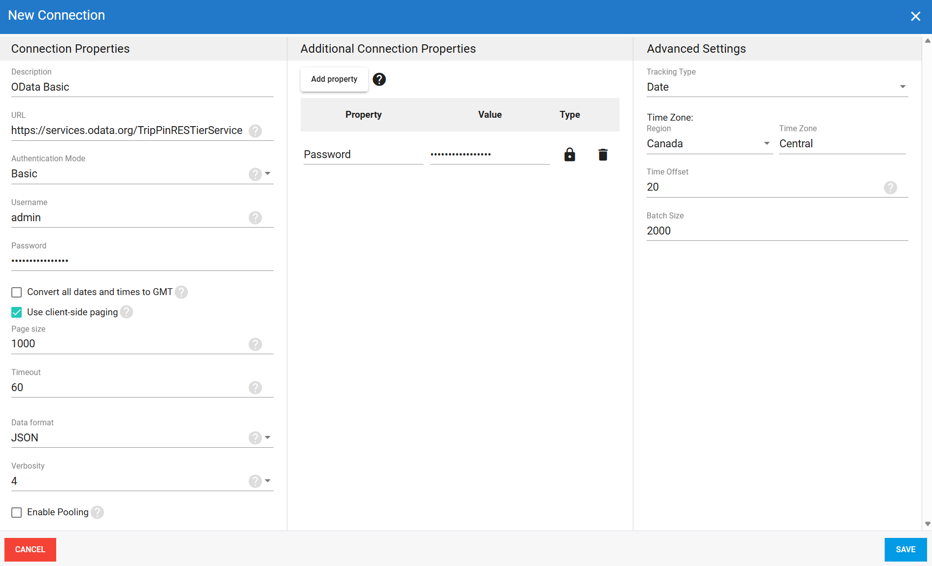 Connexion source OData avec authentification Basic dans DataSync