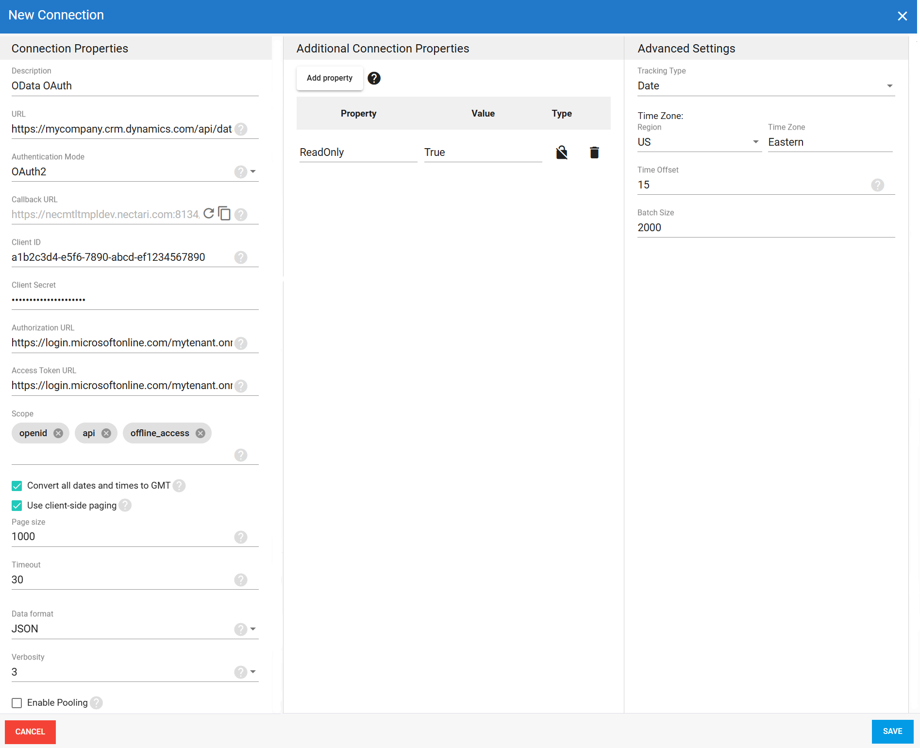 Connexion source OData avec authentification OAuth dans DataSync