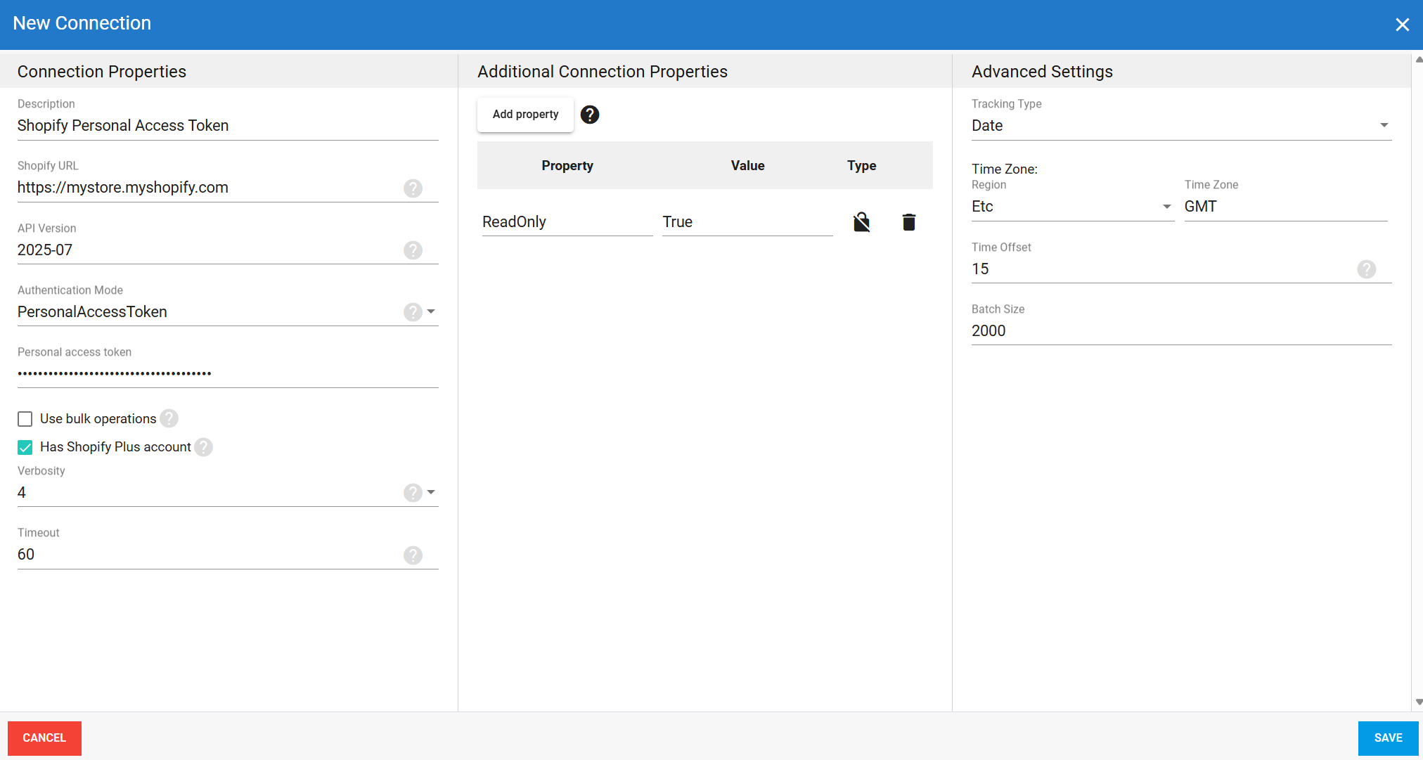 Connexion source Shopify avec Personal Access Token dans DataSync