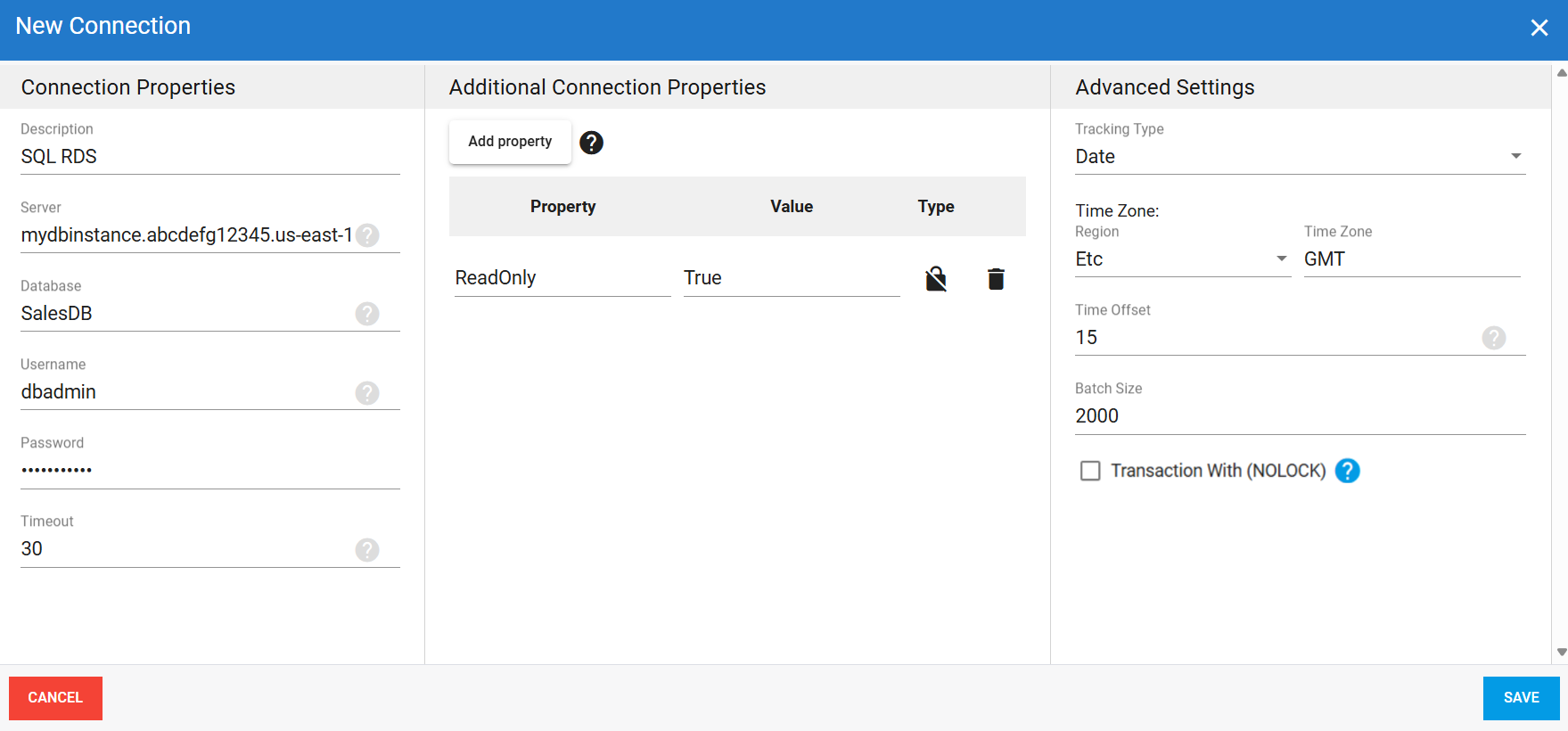 Connexion source SQL RDS dans DataSync