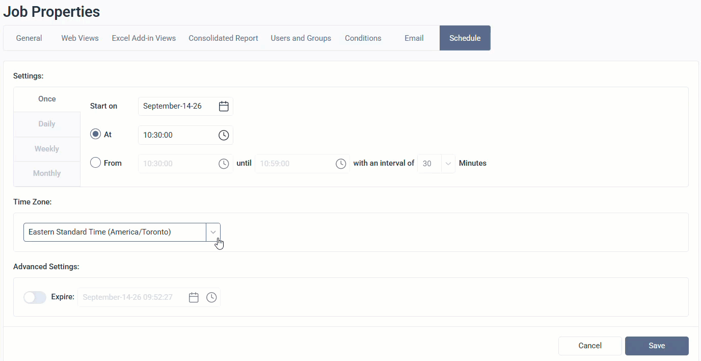 Time Zone field added to the Schedule tab of a distribution job