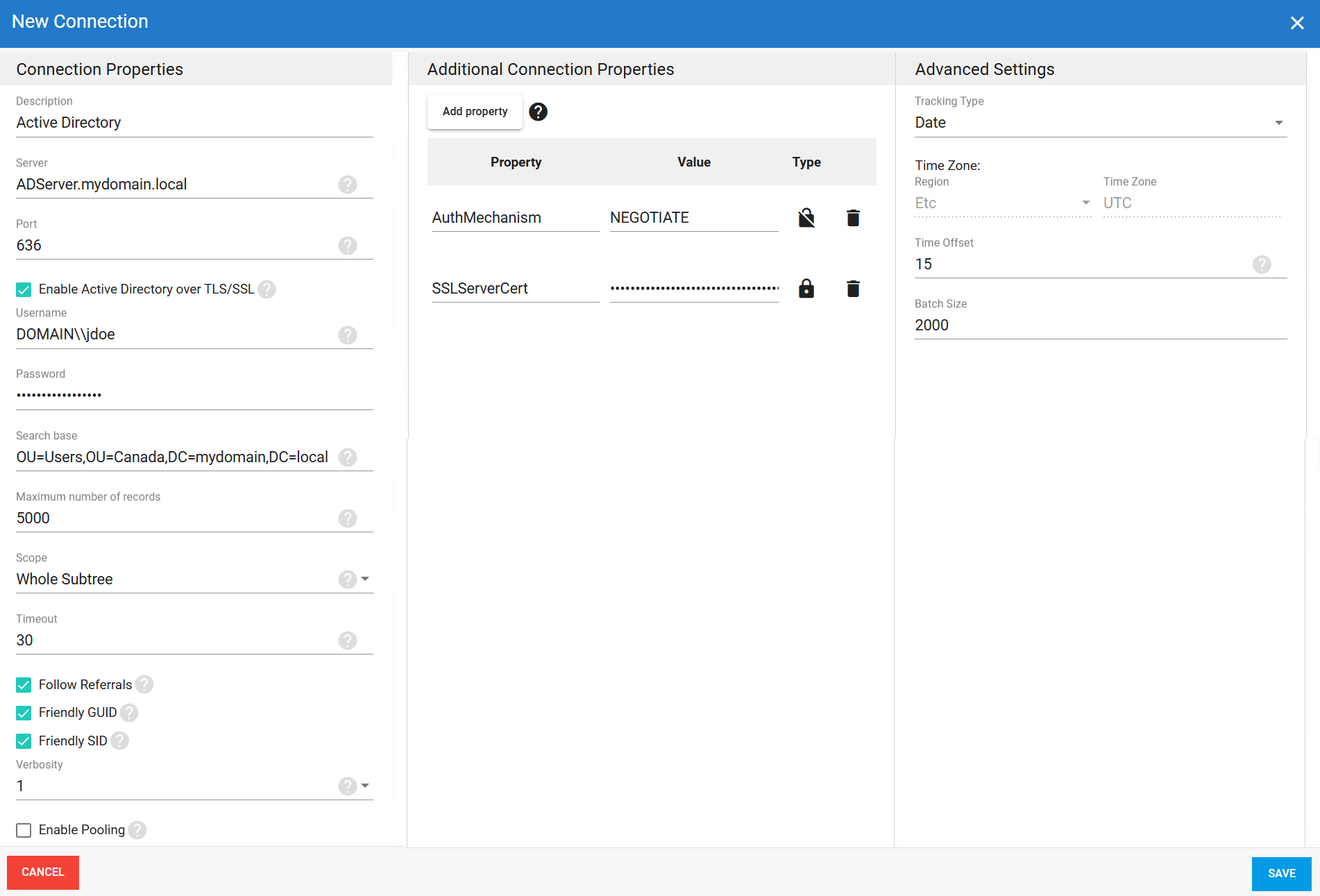 Active Directory source connection in DataSync