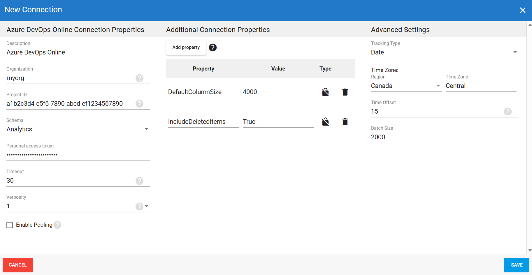 Azure DevOps Online source connection in DataSync