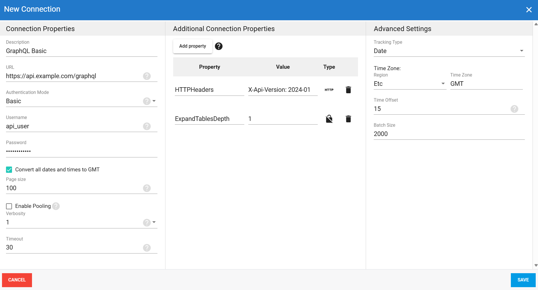 GraphQL Basic authentication source connection in DataSync