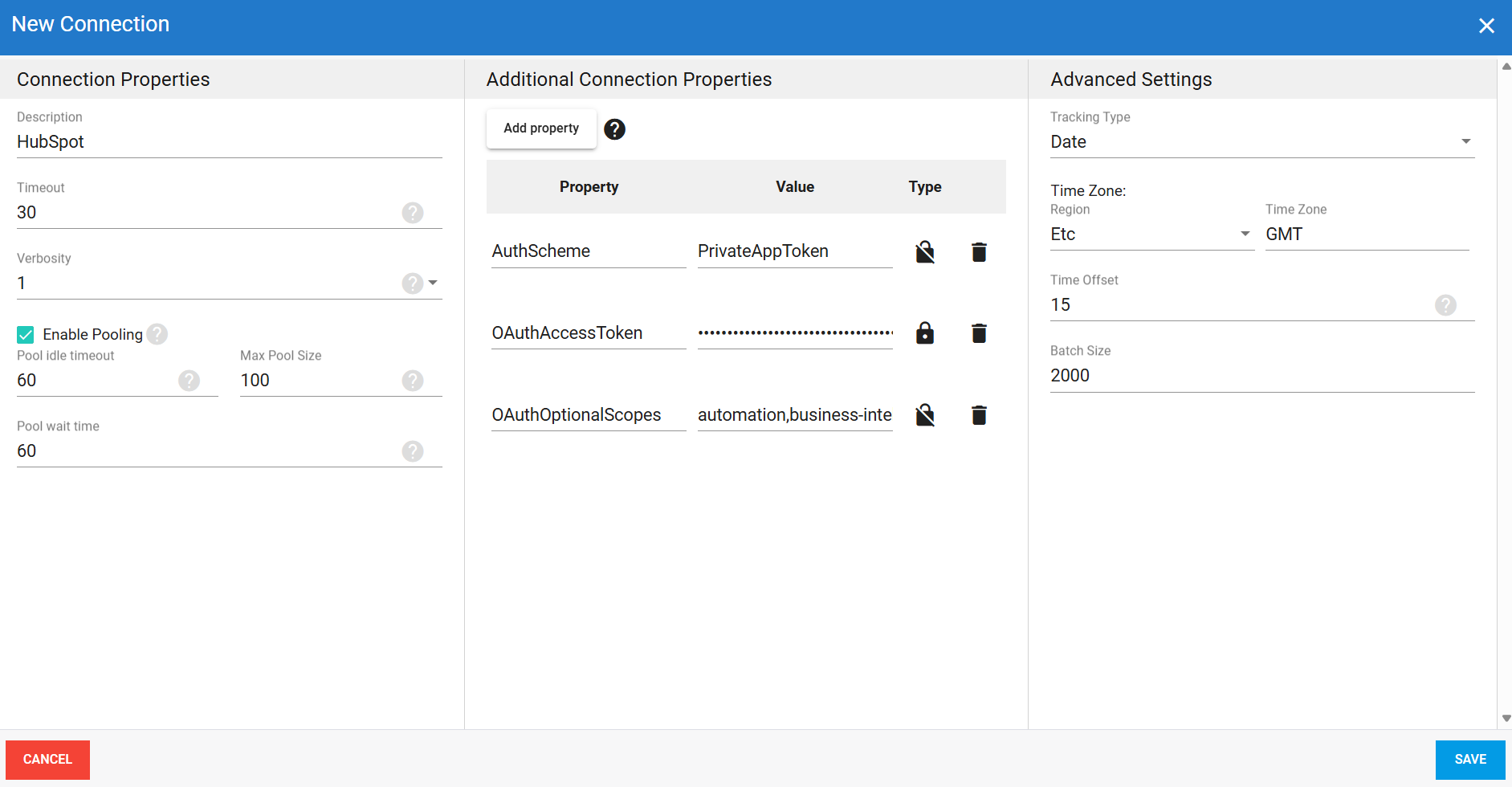 Hubspot source connection in DataSync