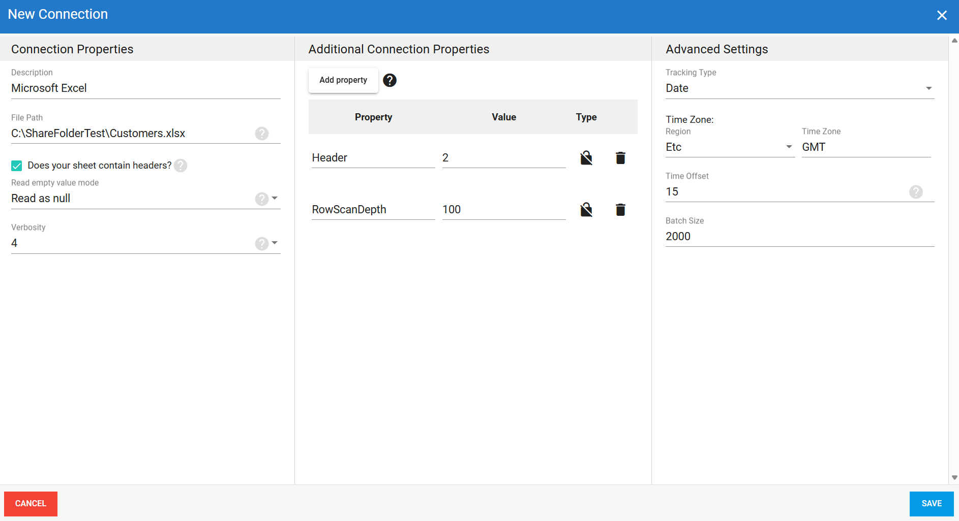 Microsoft Excel source connection in DataSync