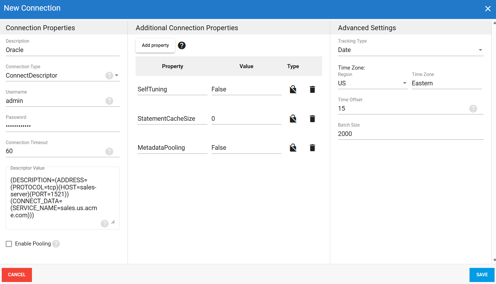 Oracle source connection in DataSync