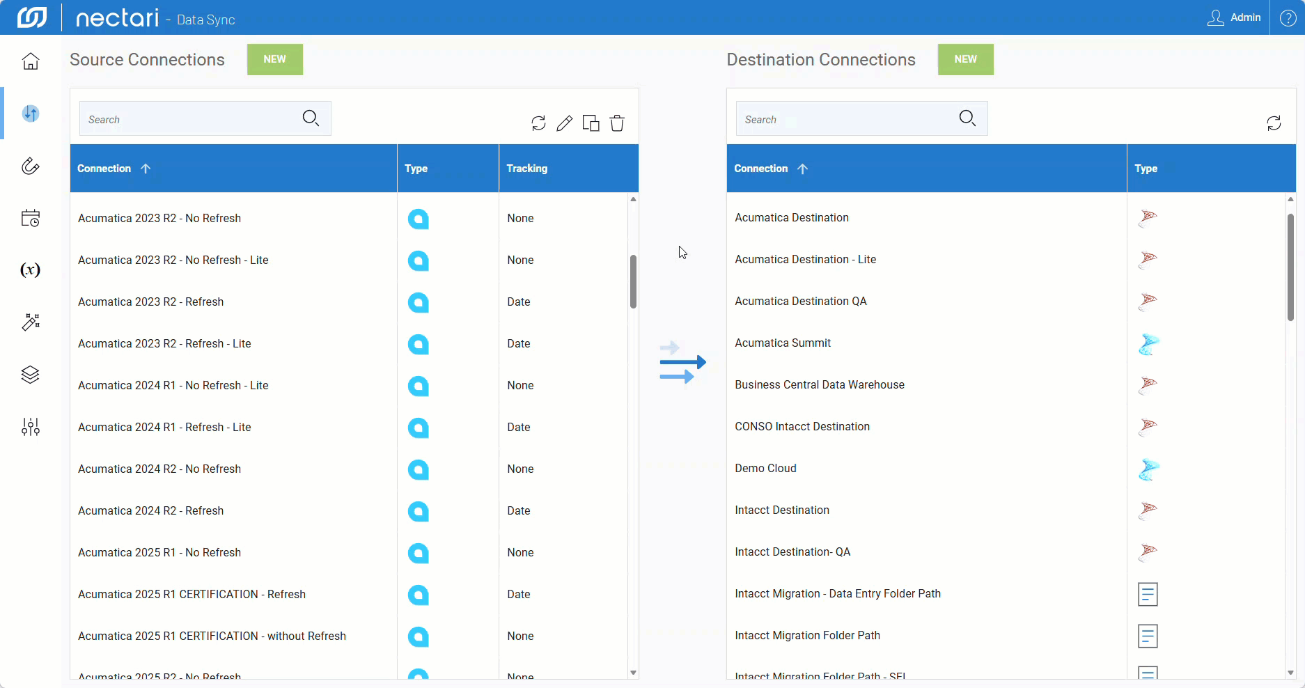 Animation showing a source connection opened in the Connections module, the pencil icon clicked, Tracking Type set to Date, a region and time zone selected, a value entered in Time Offset, and Save clicked
