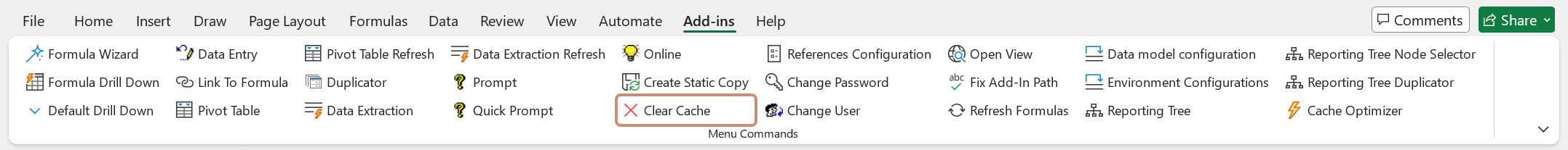 Excel Add-in Clear Cache