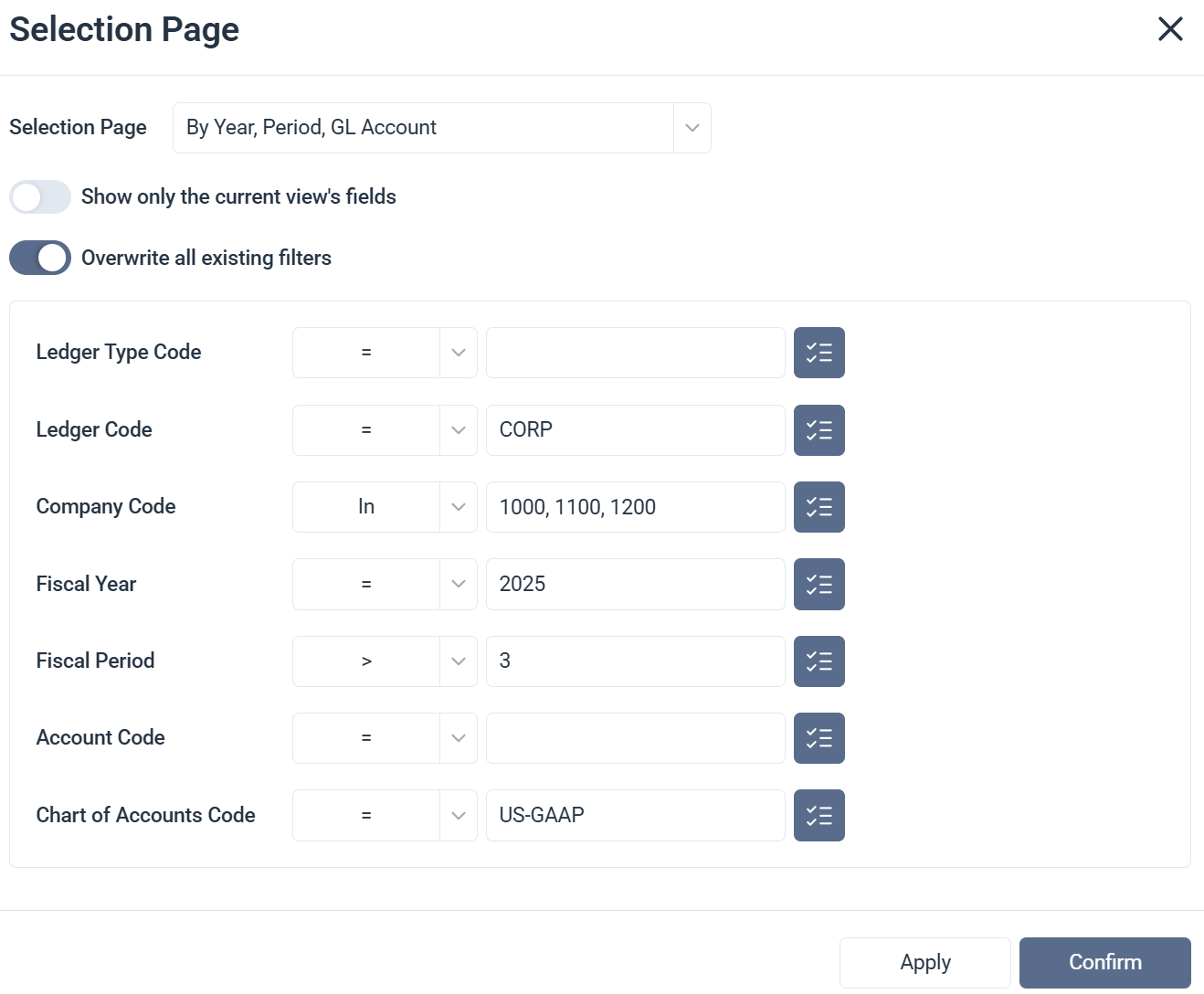 Selection Page Dialog