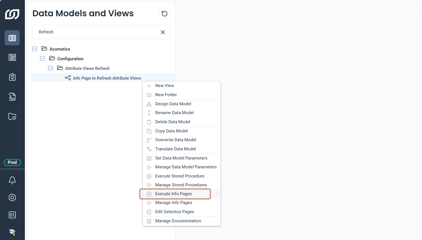 Info page of the Info Page to Refresh Attribute Views data model with the Refresh button